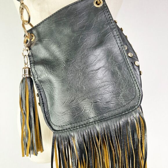 Imoshion | BOHO Purse | Crossbody | Fringe | Black | Small | Rhinestone Trim - Picture 10 of 10